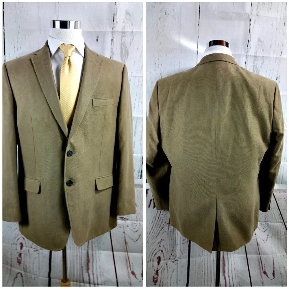 Chaps 44R 2 Button Tan Beige Birdseye Suit Blazer Sports Coat